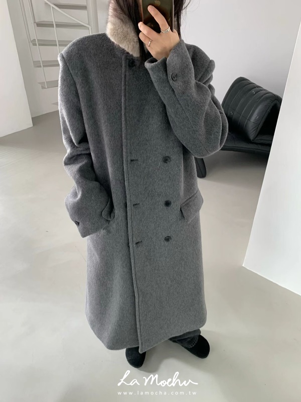 可拆式毛領羊毛大衣外套